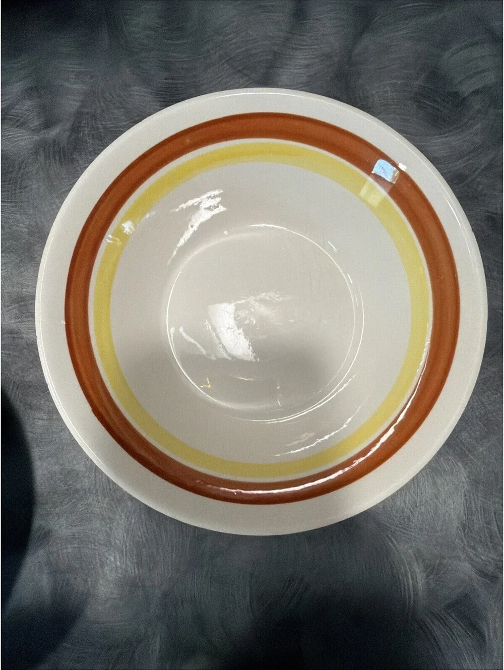 Vintage Stoneware Bowl Set 3 Brown Yellow Stripe Retro Diner Style Soup Cereal